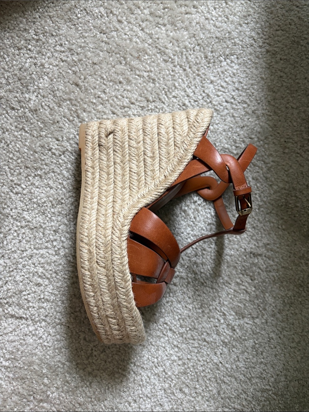 Women’s Tan Leather Espadrille Wedge Sandal— Saint Laurent